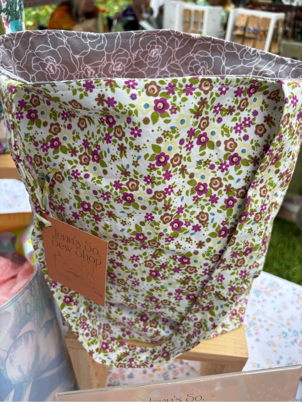 Floral Tote Bag in Green and Pink